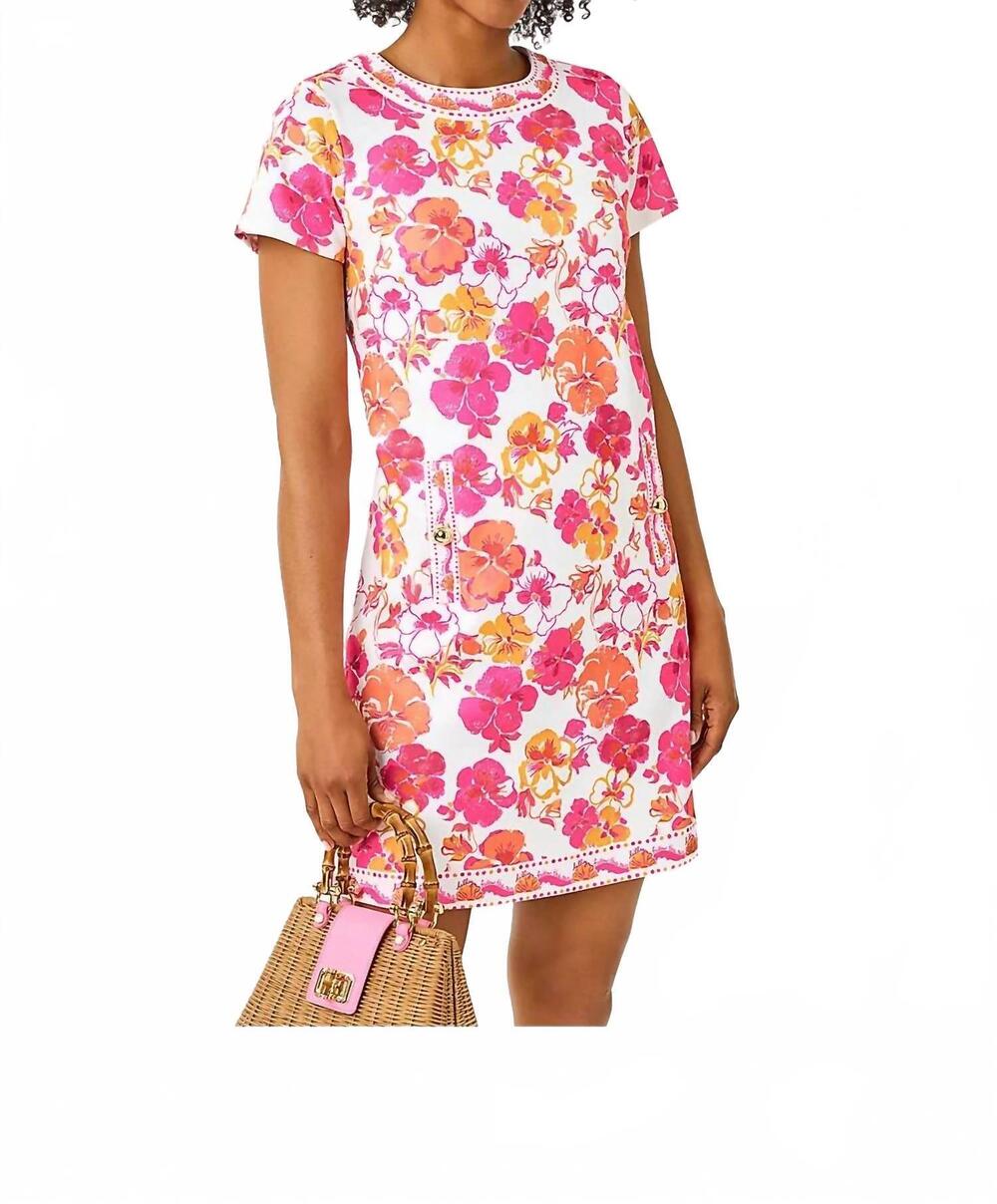 NEW LILLY PULITZER linnea shift dress in resort white pansy fansy engineered
